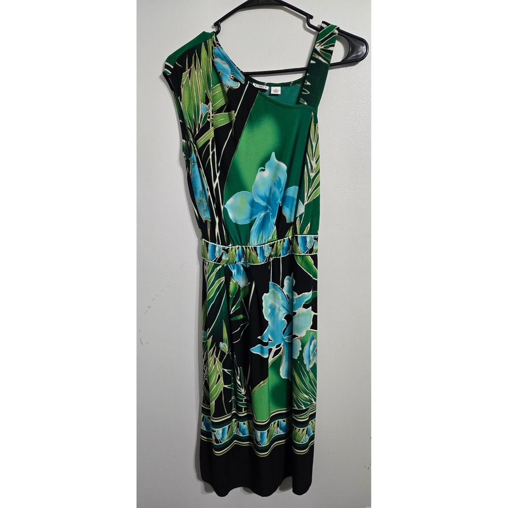 S#28 Cato Tropical Floral Print Sleeveless Midi Dress Women S Green Blue Black